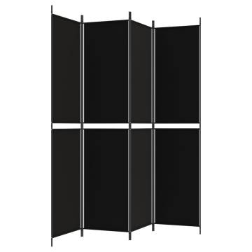 4-Panel Black Room Divider - 200x220 cm Fabric | HipoMarket