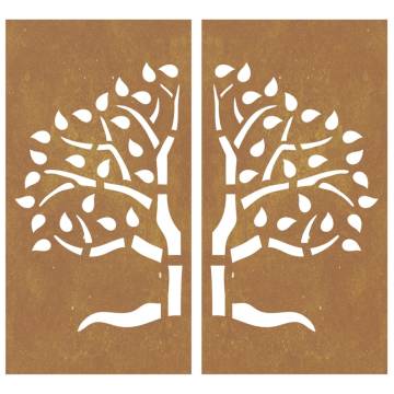 Garden Wall Decorations - Corten Steel Tree Design (2 pcs)