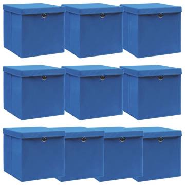 10 Pcs Blue Fabric Storage Boxes with Lids - 32x32x32 cm