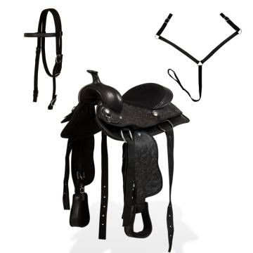 Western Saddle with Headstall & Breast Collar - 12" Black