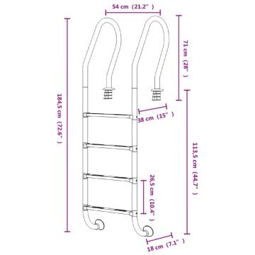 Durable 304 Stainless Steel Pool Ladder - 54x38x184.5 cm