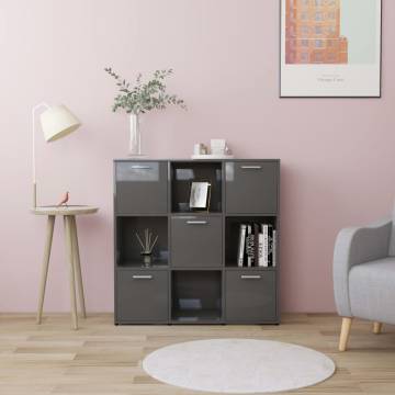 High Gloss Grey Book Cabinet - Stylish Storage Solution