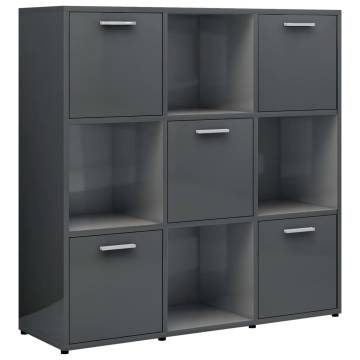 High Gloss Grey Book Cabinet - Stylish Storage Solution