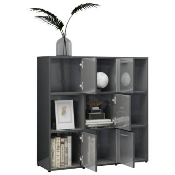 High Gloss Grey Book Cabinet - Stylish Storage Solution