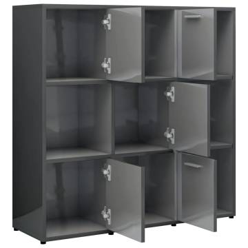 High Gloss Grey Book Cabinet - Stylish Storage Solution