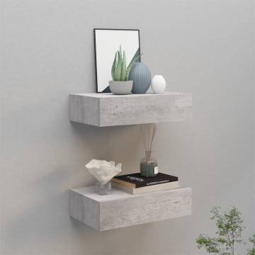 Wall Drawer Shelves – 2 pcs Concrete Grey MDF | Hipomarket UK