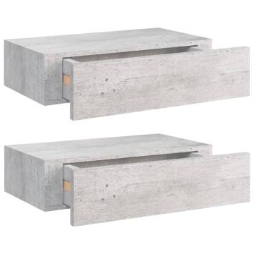 Wall Drawer Shelves – 2 pcs Concrete Grey MDF | Hipomarket UK