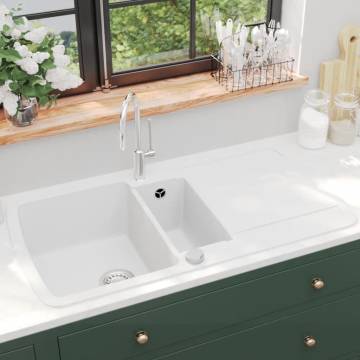 Granite Kitchen Sink Double Basins - White | HipoMarket