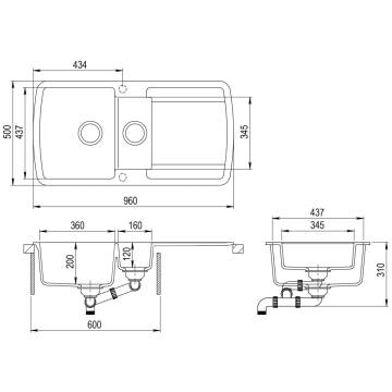 Granite Kitchen Sink Double Basins - White | HipoMarket