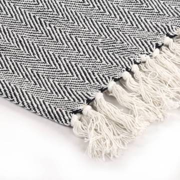 Navy Blue Cotton Herringbone Throw 125x150 cm | HipoMarket UK