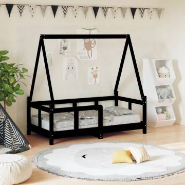 Kids Bed Frame Black 70x140 cm Solid Wood Pine | HipoMarket