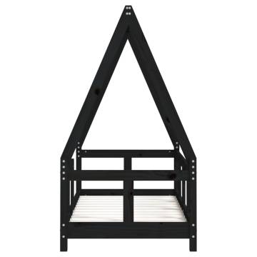 Kids Bed Frame Black 70x140 cm Solid Wood Pine | HipoMarket