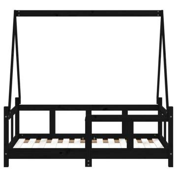 Kids Bed Frame Black 70x140 cm Solid Wood Pine | HipoMarket