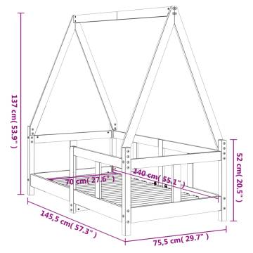 Kids Bed Frame Black 70x140 cm Solid Wood Pine | HipoMarket