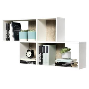 FMD Wall-Mounted Shelf with 4 Compartments - White