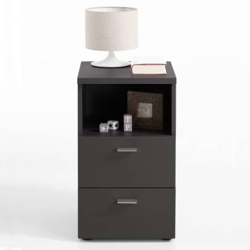 FMD Black Bedside Cabinet with 2 Drawers & Shelf - Modern Design