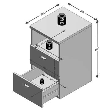 FMD Black Bedside Cabinet with 2 Drawers & Shelf - Modern Design