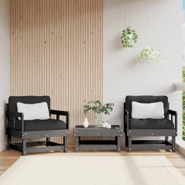 Garden Chairs with Cushions - 2 pcs Grey Solid Wood Pine