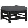 Garden Footstool with Cushion - Black Solid Pine Wood