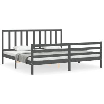 Stylish Grey Bed Frame with Headboard - 200x200 cm Solid Wood