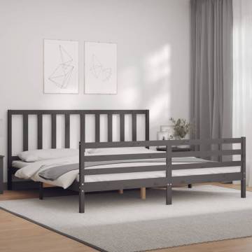 Stylish Grey Bed Frame with Headboard - 200x200 cm Solid Wood