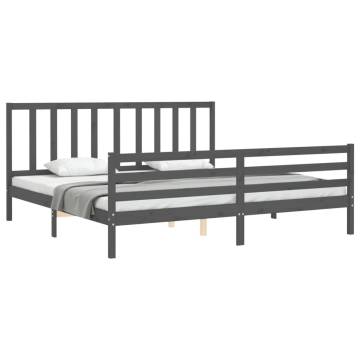 Stylish Grey Bed Frame with Headboard - 200x200 cm Solid Wood