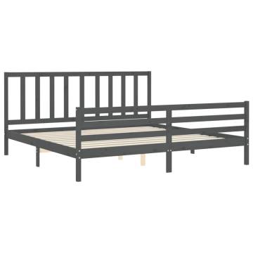 Stylish Grey Bed Frame with Headboard - 200x200 cm Solid Wood