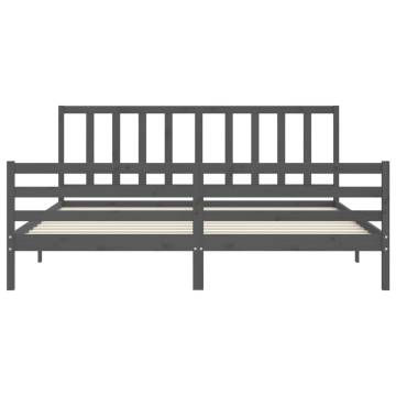 Stylish Grey Bed Frame with Headboard - 200x200 cm Solid Wood