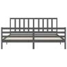 Stylish Grey Bed Frame with Headboard - 200x200 cm Solid Wood