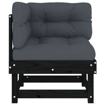 Black Corner Sofa with Cushions | Solid Pine Wood - Hipomarket