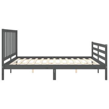 Stylish Grey Bed Frame with Headboard - 200x200 cm Solid Wood