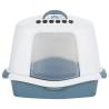 Durable Cat Litter Tray with Cover - White & Blue 56x40x40cm