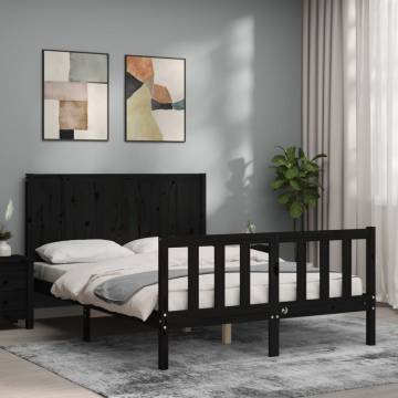 Black Small Double Bed Frame with Headboard - Solid Wood