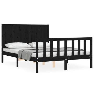 Black Small Double Bed Frame with Headboard - Solid Wood