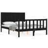 Black Small Double Bed Frame with Headboard - Solid Wood