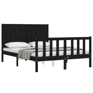 Black Small Double Bed Frame with Headboard - Solid Wood