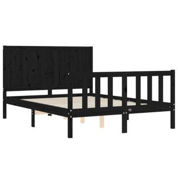 Black Small Double Bed Frame with Headboard - Solid Wood