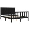 Black Small Double Bed Frame with Headboard - Solid Wood