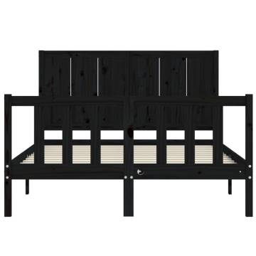 Black Small Double Bed Frame with Headboard - Solid Wood