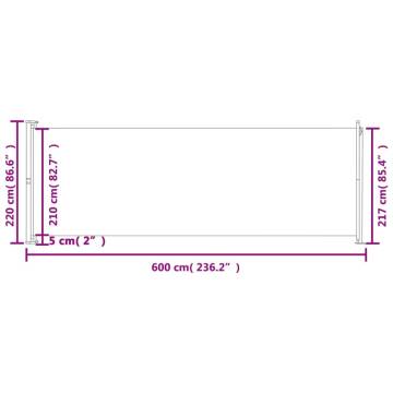 Patio Retractable Side Awning 220x600 cm - Cream | HipoMarket