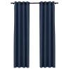 Linen-Look Blackout Curtains with Grommets - Blue 140x225cm