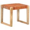 Light Brown Leather & Mango Wood Stool | Quality Home Furniture