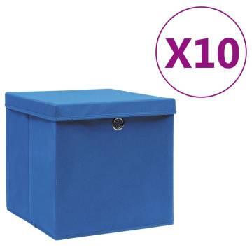 Stylish Blue Storage Boxes with Covers - 10 pcs | Hipo Market