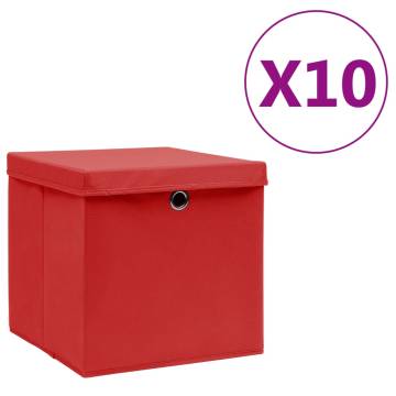 Stylish Red Storage Boxes with Covers - 10 pcs | HipoMarket UK