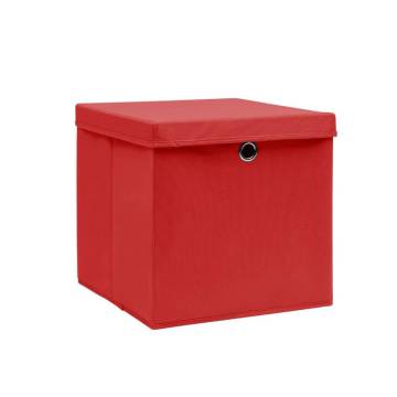 Stylish Red Storage Boxes with Covers - 10 pcs | HipoMarket UK