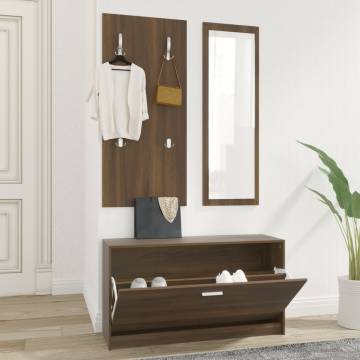 3-in-1 Shoe Cabinet Set in Brown Oak - Stylish Storage Solution