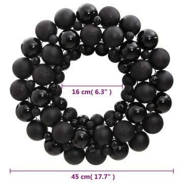 Black Christmas Wreath 45 cm | Shatterproof & Reusable Decor