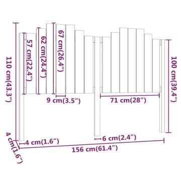 White Solid Wood Bed Headboard - 156x4x110 cm | Hipomarket