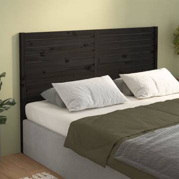 Stylish Black Wooden Bed Headboard - Solid Pine 186x4x100 cm