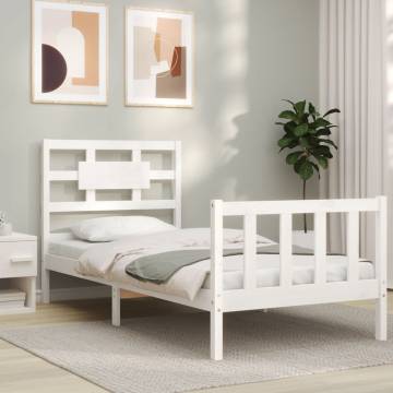 White Single Bed Frame with Headboard - Solid Pine Wood